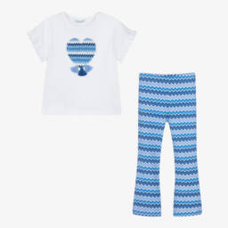 Mayoral-Girls Cotton Blue Zigzag Ensemble | Childrensalon Outlet