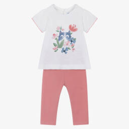 Mayoral-Girls Cotton Cat Print Pink Set | Childrensalon Outlet