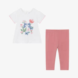 Mayoral-Girls Cotton Cat Print Pink Set | Childrensalon Outlet