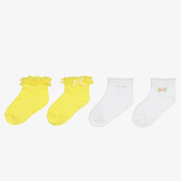 مايورال-جوارب مزيج قطن لون أصفر وأبيض للبنات (عدد 2) | Childrensalon Outlet