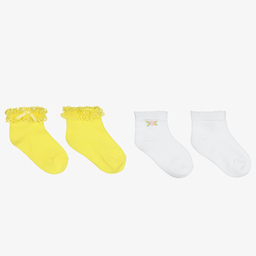 مايورال-جوارب مزيج قطن لون أصفر وأبيض للبنات (عدد 2) | Childrensalon Outlet