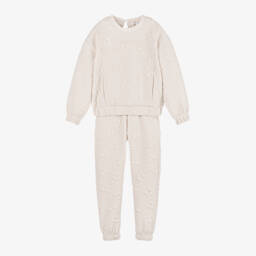 Mayoral-Girls Cream Floral Knit Tracksuit | Childrensalon Outlet