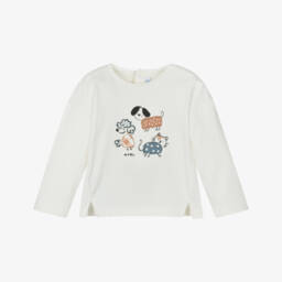 Mayoral-Футболка кремовая с щенками и котенком для девочек | Childrensalon Outlet