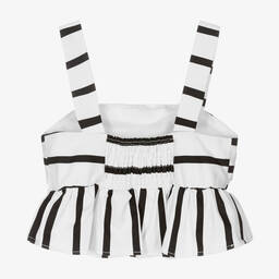 Mayoral-Girls Cropped White & Black Stripe Top | Childrensalon Outlet