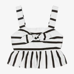 Mayoral-Girls Cropped White & Black Stripe Top | Childrensalon Outlet