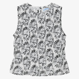 Mayoral-Girls Elegant Black Ruched Floral Blouse | Childrensalon Outlet