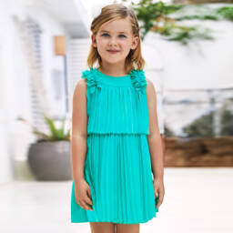 Mayoral-Girls Elegant Green Chiffon Frock | Childrensalon Outlet