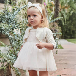 Mayoral-Girls Elegant Ivory Dress Ensemble | Childrensalon Outlet