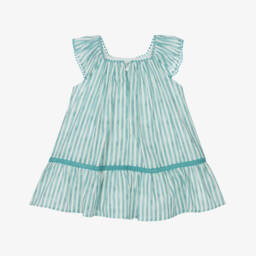 Mayoral-فستان قطن مخطط زمردي للبنات | Childrensalon Outlet