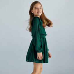 Mayoral-Girls Emerald Zigzag Chiffon Dress | Childrensalon Outlet