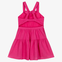 Mayoral-فستان كتان وفيسكوز بطبقات لون زهري فيوشيا | Childrensalon Outlet