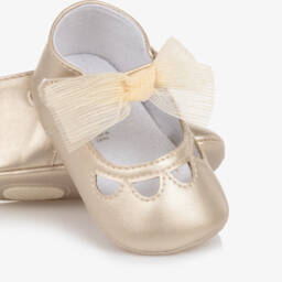 Mayoral Для новорожденных-Золотистые шифоновые пинетки с бантом для девочек | Childrensalon Outlet