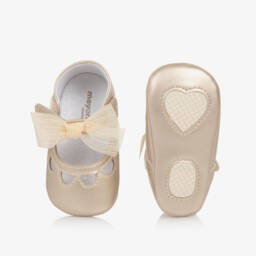 Mayoral Для новорожденных-Золотистые шифоновые пинетки с бантом для девочек | Childrensalon Outlet