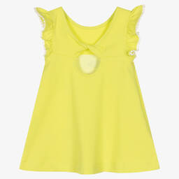 Mayoral-فستان أطفال بناتي قطن جيرسي لون أخضر ليموني | Childrensalon Outlet