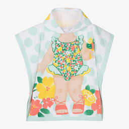 مايورال Newborn-منشفة بونشو هودي قطن لون أخضر فاتح وأبيض للبنات | Childrensalon Outlet