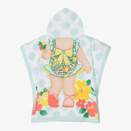 مايورال Newborn-منشفة بونشو هودي قطن لون أخضر فاتح وأبيض للبنات | Childrensalon Outlet