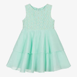 Mayoral-Girls Green Embroidered Flower Dress | Childrensalon Outlet