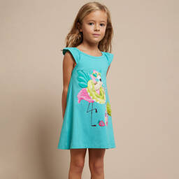 Mayoral-Girls Green Flamingo Cotton Dress | Childrensalon Outlet