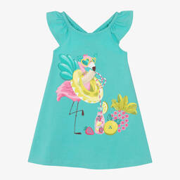 Mayoral-Girls Green Flamingo Cotton Dress | Childrensalon Outlet