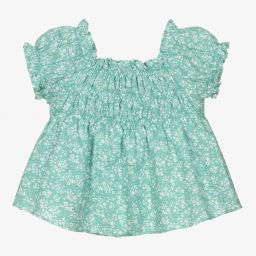 Mayoral-Зеленая блузка в цветочек для девочек | Childrensalon Outlet