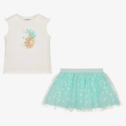 Mayoral-Girls Green Floral Tulle Skirt Set | Childrensalon Outlet