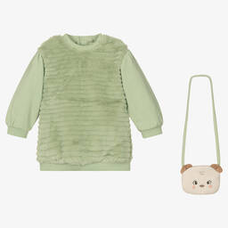 Mayoral-Girls Green Fluffy Dress Set | Childrensalon Outlet