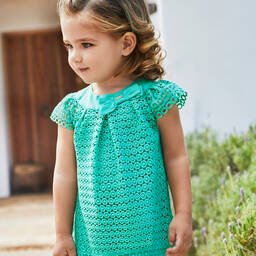 مايورال-فستان أطفال بناتي دانتيل جوبير لون أخضر أكوا | Childrensalon Outlet