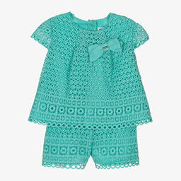 Mayoral-Girls Green Guipure Lace Shorts Set | Childrensalon Outlet