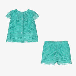 Mayoral-Girls Green Guipure Lace Shorts Set | Childrensalon Outlet