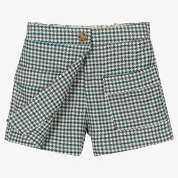 Mayoral-Зеленая юбка-шорты в гусиную лапку для девочек | Childrensalon Outlet