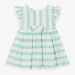 مايورال-فستان مزيج فيسكوز مقلم لون أخضر وعاجي | Childrensalon Outlet