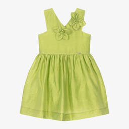 Mayoral-Girls Green Linen Flower Dress | Childrensalon Outlet