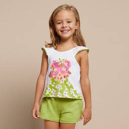 Mayoral-Girls Green & Pink Cotton Shorts (2 Pack) | Childrensalon Outlet