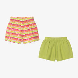 Mayoral-Girls Green & Pink Cotton Shorts (2 Pack) | Childrensalon Outlet