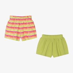 Mayoral-Girls Green & Pink Cotton Shorts (2 Pack) | Childrensalon Outlet