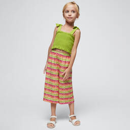Mayoral-Girls Green & Pink Cotton Trouser Set | Childrensalon Outlet