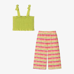 Mayoral-Girls Green & Pink Cotton Trouser Set | Childrensalon Outlet