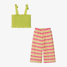 Mayoral-Girls Green & Pink Cotton Trouser Set | Childrensalon Outlet