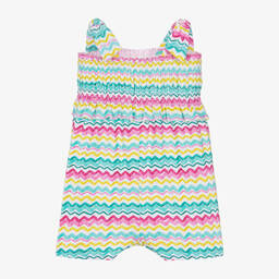 Mayoral-Girls Green & Pink Zig Zag Cotton Playsuit | Childrensalon Outlet