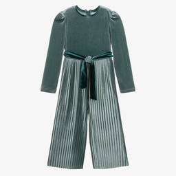 Mayoral-Girls Green Velour Jumpsuit | Childrensalon Outlet