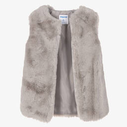 Mayoral-Girls Grey Faux Fur Gilet | Childrensalon Outlet