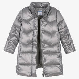 Mayoral-Girls Grey Long Puffer Coat | Childrensalon Outlet