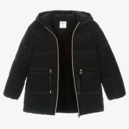 Mayoral-معطف بافر هودي لون أسود للبنات | Childrensalon Outlet