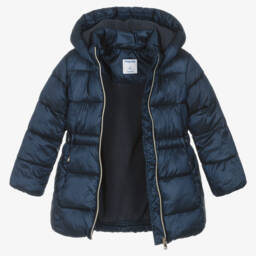 Mayoral-Girls Hooded Navy Puffer Jacket | Childrensalon Outlet