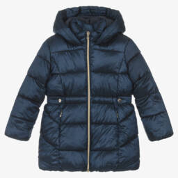 Mayoral-Girls Hooded Navy Puffer Jacket | Childrensalon Outlet
