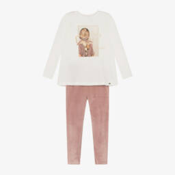Mayoral-Girls Ivory and Pink Leggings Outfit | Childrensalon Outlet