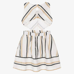 Mayoral-Girls Ivory & Beige Cotton Striped Dress | Childrensalon Outlet