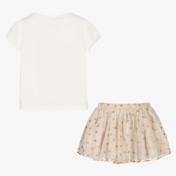 مايورال-طقم تنورة قطن وتول لون بيج وعاجي | Childrensalon Outlet