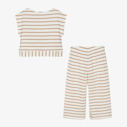 Mayoral-Кремовый и бежевый полосатый ансамбль для девочек | Childrensalon Outlet