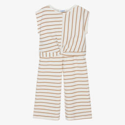 Mayoral-Кремовый и бежевый полосатый ансамбль для девочек | Childrensalon Outlet